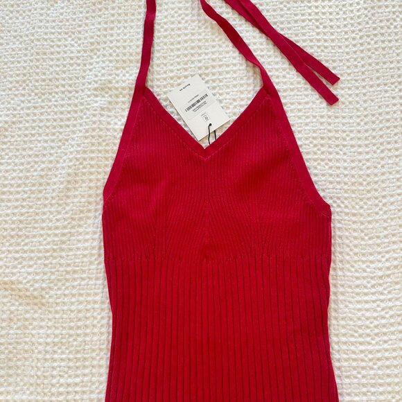 Reformation Delia Ribbed Halter Top in Lipstick NWT - Picture 7 of 7